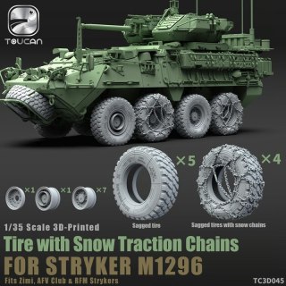 Zimi Model Toucan TC3D045 3D Printed Tires with Snow Traction Chains for Stryker M1296