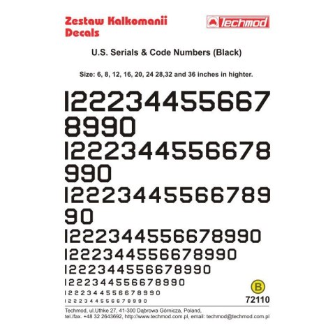 Techmod 72110 U.S. Code Numbers Black