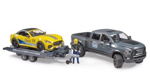 Auto Dodge RAM 2500 Power Wagon z lawetą i autem Roadster Racing Team BRUDER BR-02504