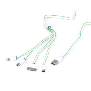 OMEGA HYDRA 4IN1 MICRO USB + MINI USB + IPHONE4 + LIGHTNING USB CABLE KABEL WHITE & GREEN [42814]