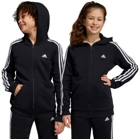 Bluza dla dzieci adidas Essentials 3-Stripes Fleece Full-Zip Hoodie czarna HR6331 Bluza dla dzieci adidas Essentials 3-Stripes Fleece Full-Zip Hoodie czarna HR6331