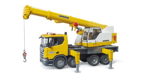 Scania Super 560R ciężarówka żółta z dużym dźwigiem Liebherr BRUDER BR-03571