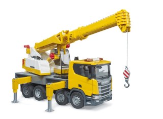 Scania Super 560R ciężarówka żółta z dużym dźwigiem Liebherr BRUDER BR-03571