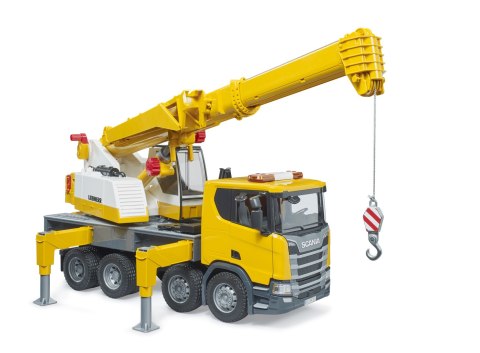 Scania Super 560R ciężarówka żółta z dużym dźwigiem Liebherr BRUDER BR-03571