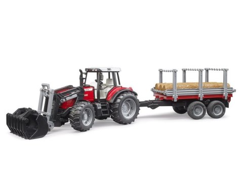 Traktor Massey Ferguson 7480 z ładowaczem czołowym, przyczepą do drzewa BRUDER BR-02046