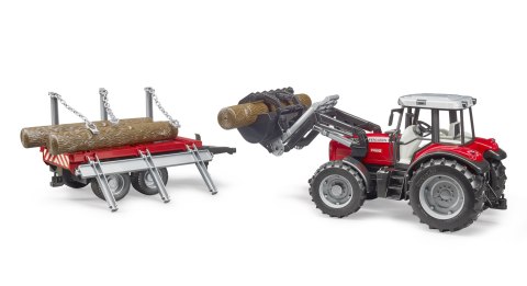 Traktor Massey Ferguson 7480 z ładowaczem czołowym, przyczepą do drzewa BRUDER BR-02046