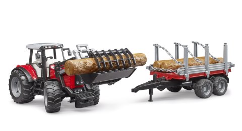 Traktor Massey Ferguson 7480 z ładowaczem czołowym, przyczepą do drzewa BRUDER BR-02046