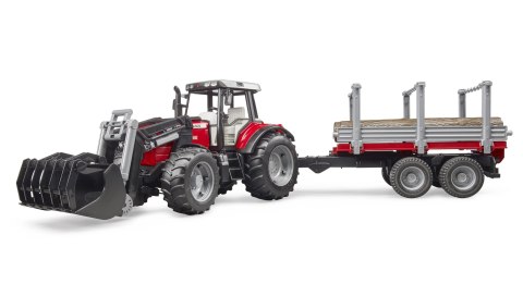 Traktor Massey Ferguson 7480 z ładowaczem czołowym, przyczepą do drzewa BRUDER BR-02046