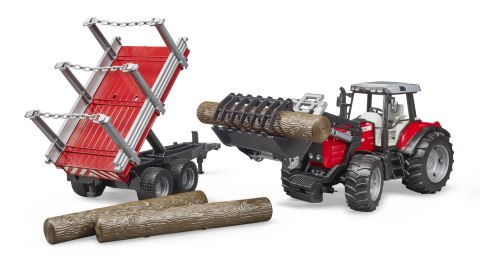 Traktor Massey Ferguson 7480 z ładowaczem czołowym, przyczepą do drzewa BRUDER BR-02046