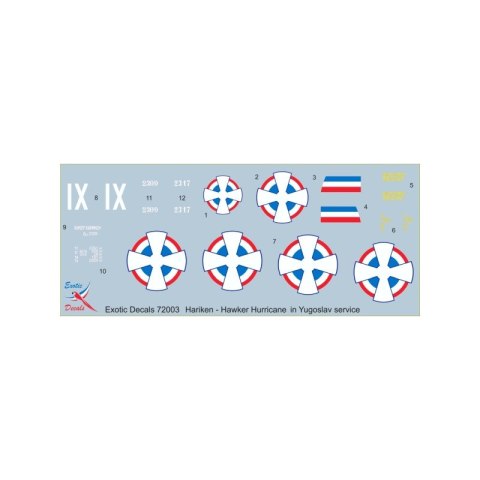 Exotic Decals 72003 Hariken - Hawker Hurricane Mk.I in Yugoslav service