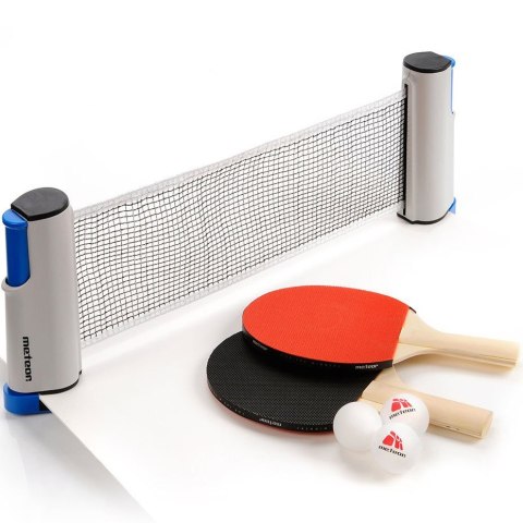 Zestaw do ping ponga Meteor Rollnet z siatką 2 rakietki 3 piłeczki czerwono-czarny 15042 Zestaw do ping ponga Meteor Rollnet z siatką 2 rakietki 3 piłeczki czerwono-czarny 15042