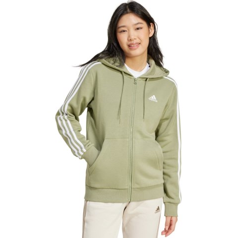 Bluza damska adidas Essentials 3-Stripes Full-Zip Fleece Hoodie oliwkowa JP2352 Bluza damska adidas Essentials 3-Stripes Full-Zip Fleece Hoodie oliwkowa JP2352